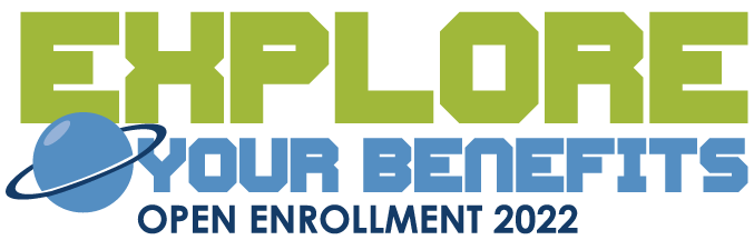 "2022 open enrollment logo: Explore your benefits"