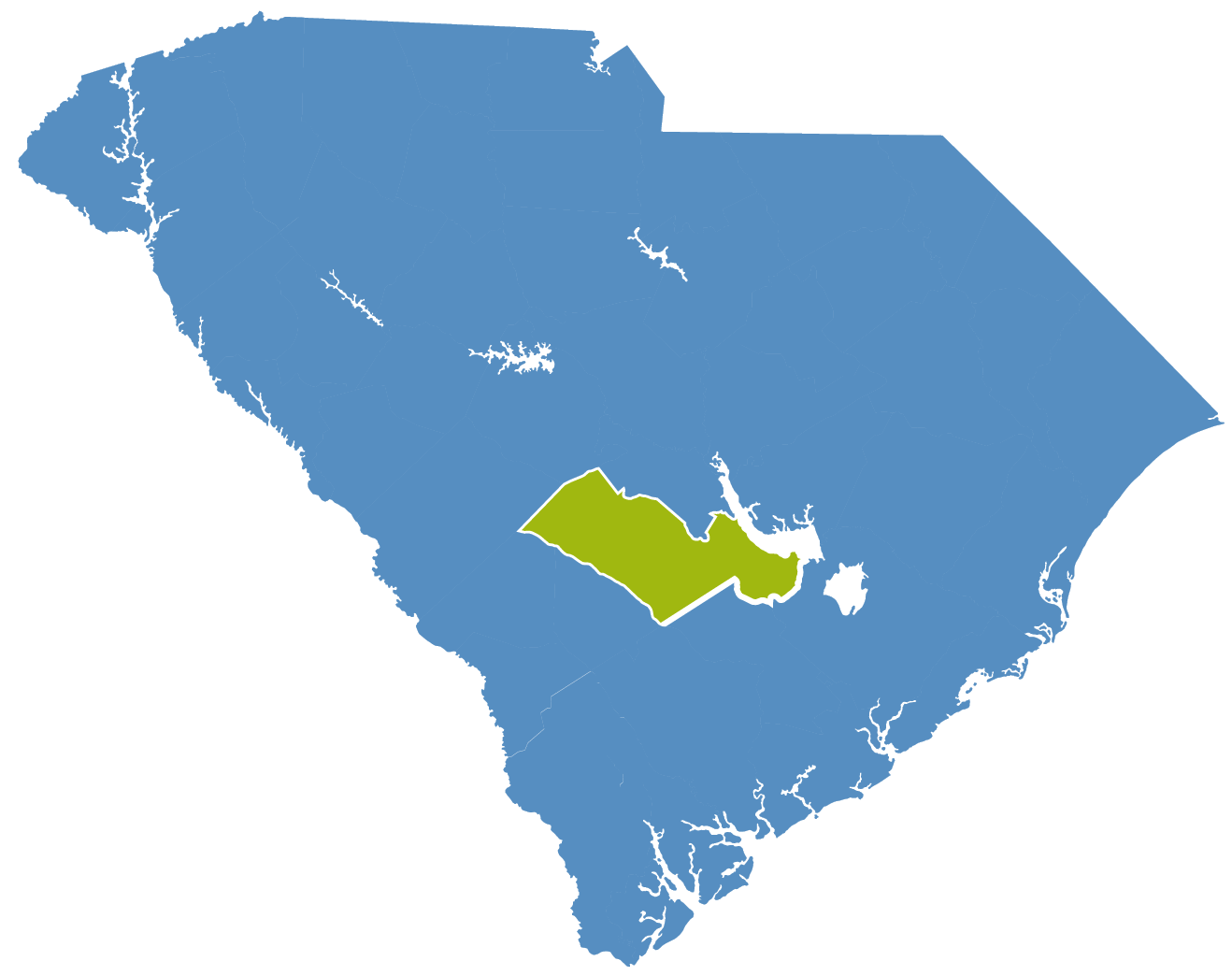 Orangeburg located on an image of SC
